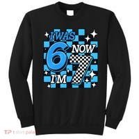 I Was 6 Now I'm 7 Birthday Bday Blue Checkered Sweatshirt thumb 0