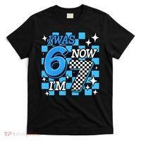 I Was 6 Now I'm 7 Birthday Bday Blue Checkered T-Shirt thumb 0