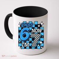 I Was 6 Now I'm 7 Birthday Bday Blue Checkered Coffee Mug thumb 0