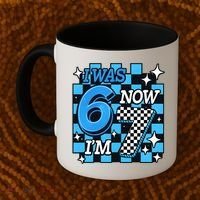 I Was 6 Now I'm 7 Birthday Bday Blue Checkered Coffee Mug thumb 2
