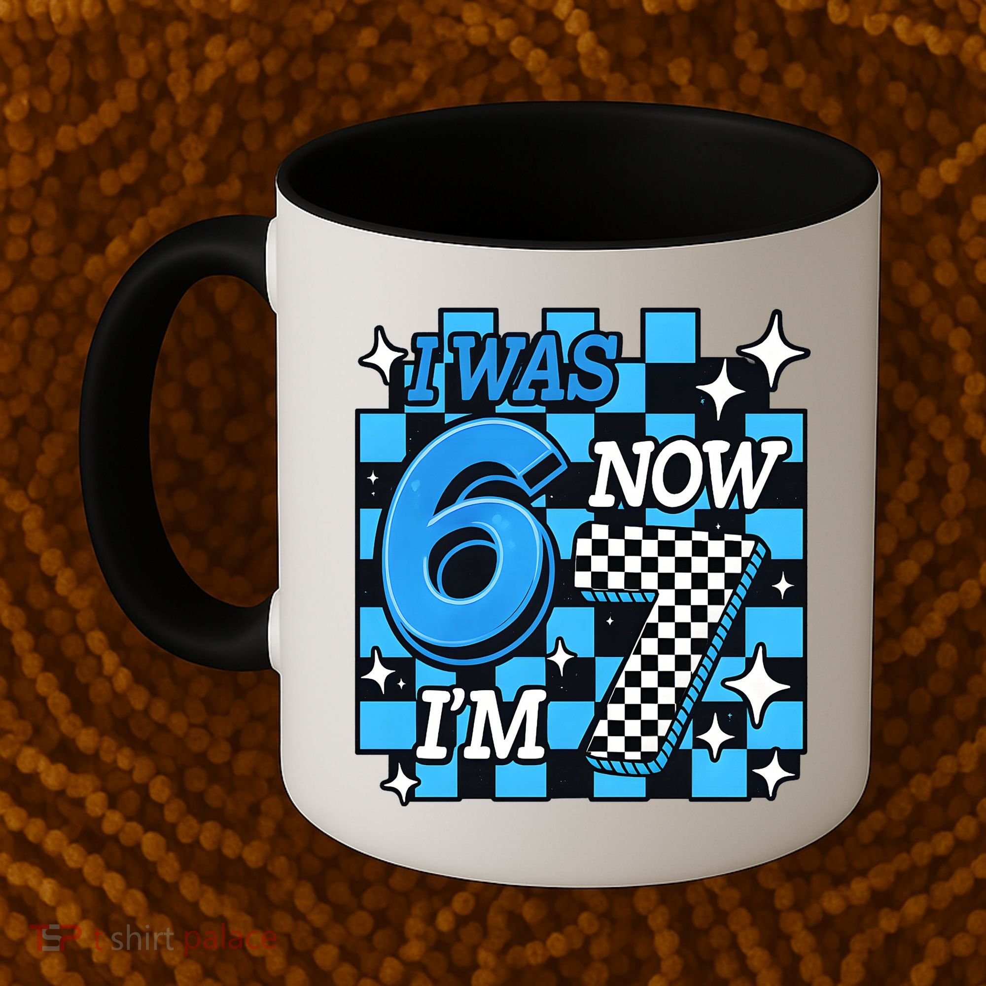I Was 6 Now I'm 7 Birthday Bday Blue Checkered Coffee Mug