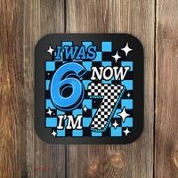 I Was 6 Now I'm 7 Birthday Bday Blue Checkered Coaster thumb 0