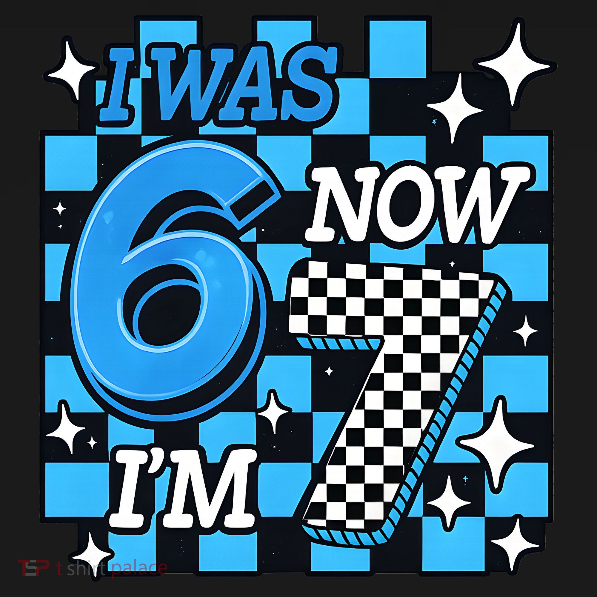 I Was 6 Now I'm 7 Birthday Bday Blue Checkered Women's Hoodie
