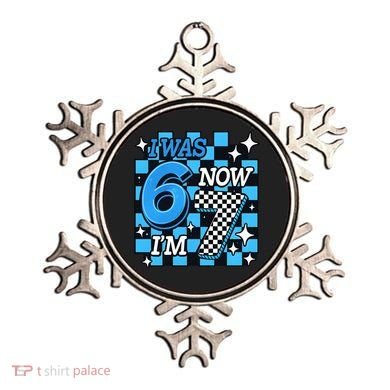I Was 6 Now I'm 7 Birthday Bday Blue Checkered Ornament