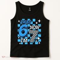 I Was 6 Now I'm 7 Birthday Bday Blue Checkered Tank Top thumb 2