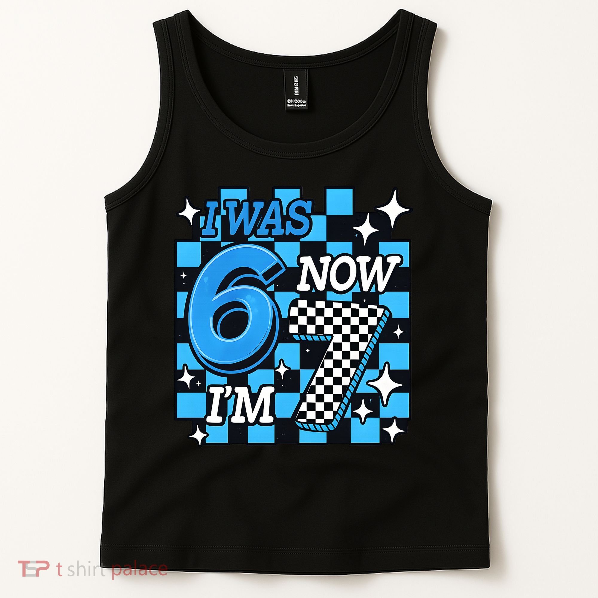 I Was 6 Now I'm 7 Birthday Bday Blue Checkered Tank Top