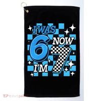 I Was 6 Now I'm 7 Birthday Bday Blue Checkered Golf Towel thumb 0