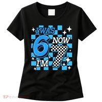 I Was 6 Now I'm 7 Birthday Bday Blue Checkered Women's T-Shirt thumb 0