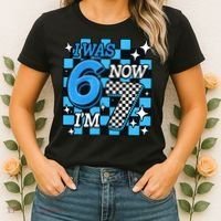 I Was 6 Now I'm 7 Birthday Bday Blue Checkered Women's T-Shirt thumb 2