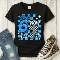 I Was 6 Now I'm 7 Birthday Bday Blue Checkered Women's T-Shirt thumb 3