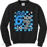 I Was 6 Now I'm 7 Birthday Bday Blue Checkered Kids Sweatshirt thumb 0