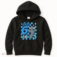 I Was 6 Now I'm 7 Birthday Bday Blue Checkered Kids Hoodie thumb 0