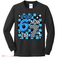 I Was 6 Now I'm 7 Birthday Bday Blue Checkered Kids Long Sleeve Shirt thumb 0