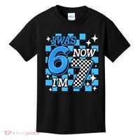 I Was 6 Now I'm 7 Birthday Bday Blue Checkered Kids T-Shirt thumb 0