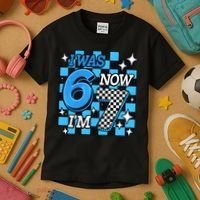 I Was 6 Now I'm 7 Birthday Bday Blue Checkered Kids T-Shirt thumb 3