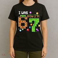 I Was 6 Now I'm 7 Pixel Birthday Gamer Funny 6-7 Meme T-Shirt thumb 4