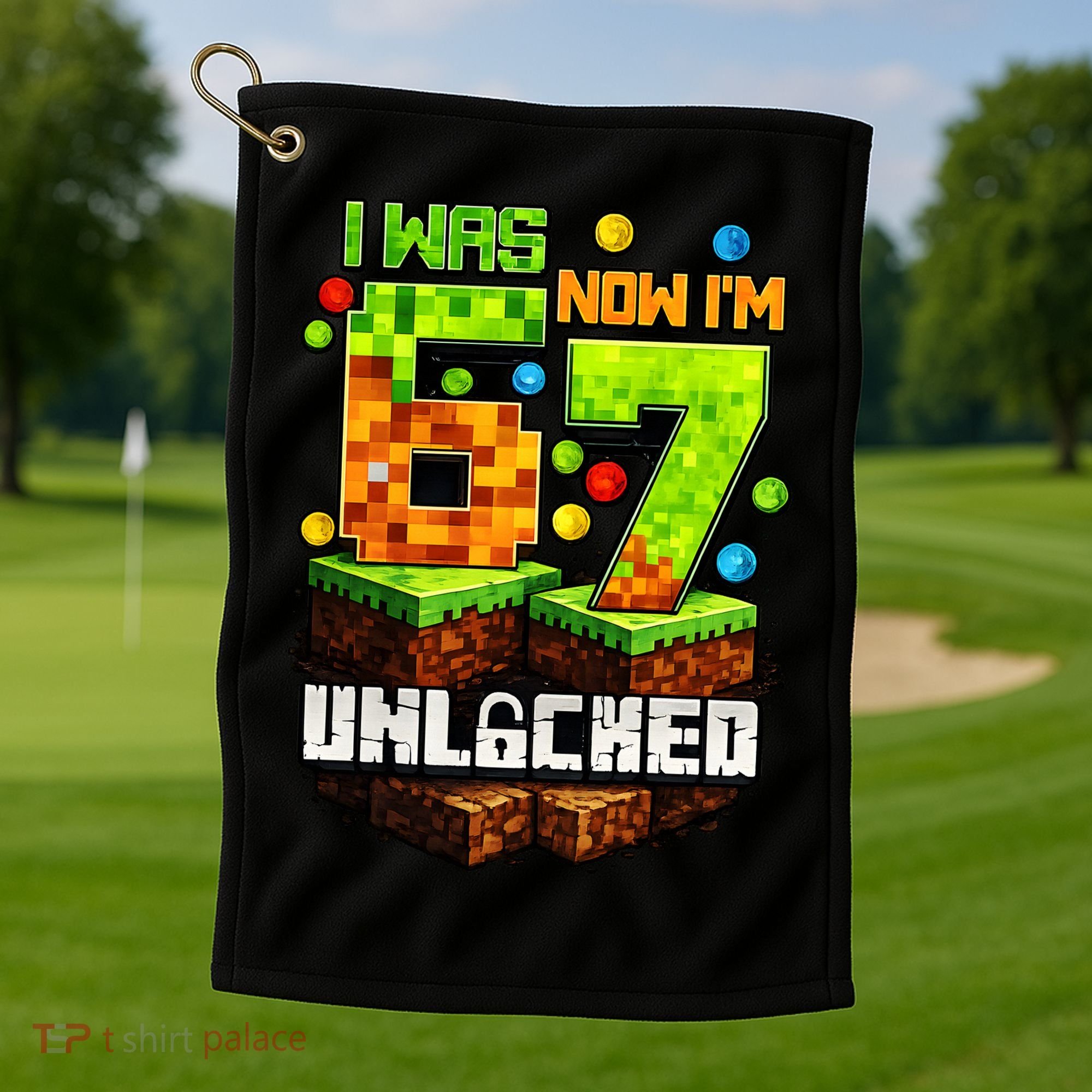 I Was 6 Now I'm 7 Pixel Game Unlocked Gamer 7th Birthday  Golf Towel