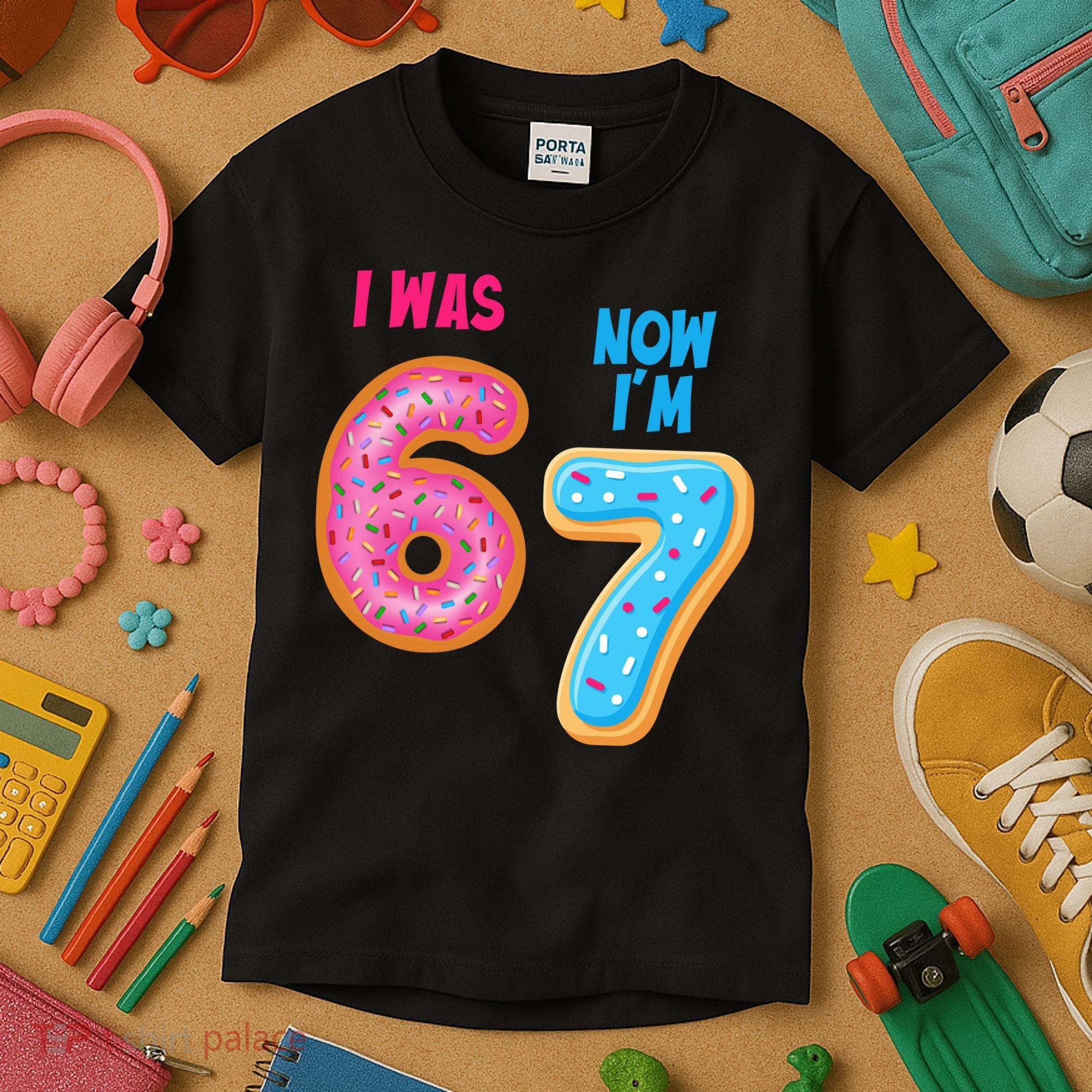 I Was 6 Now I'm 7 Year Old Birthday Six Seven Meme 67 Kids T-Shirt