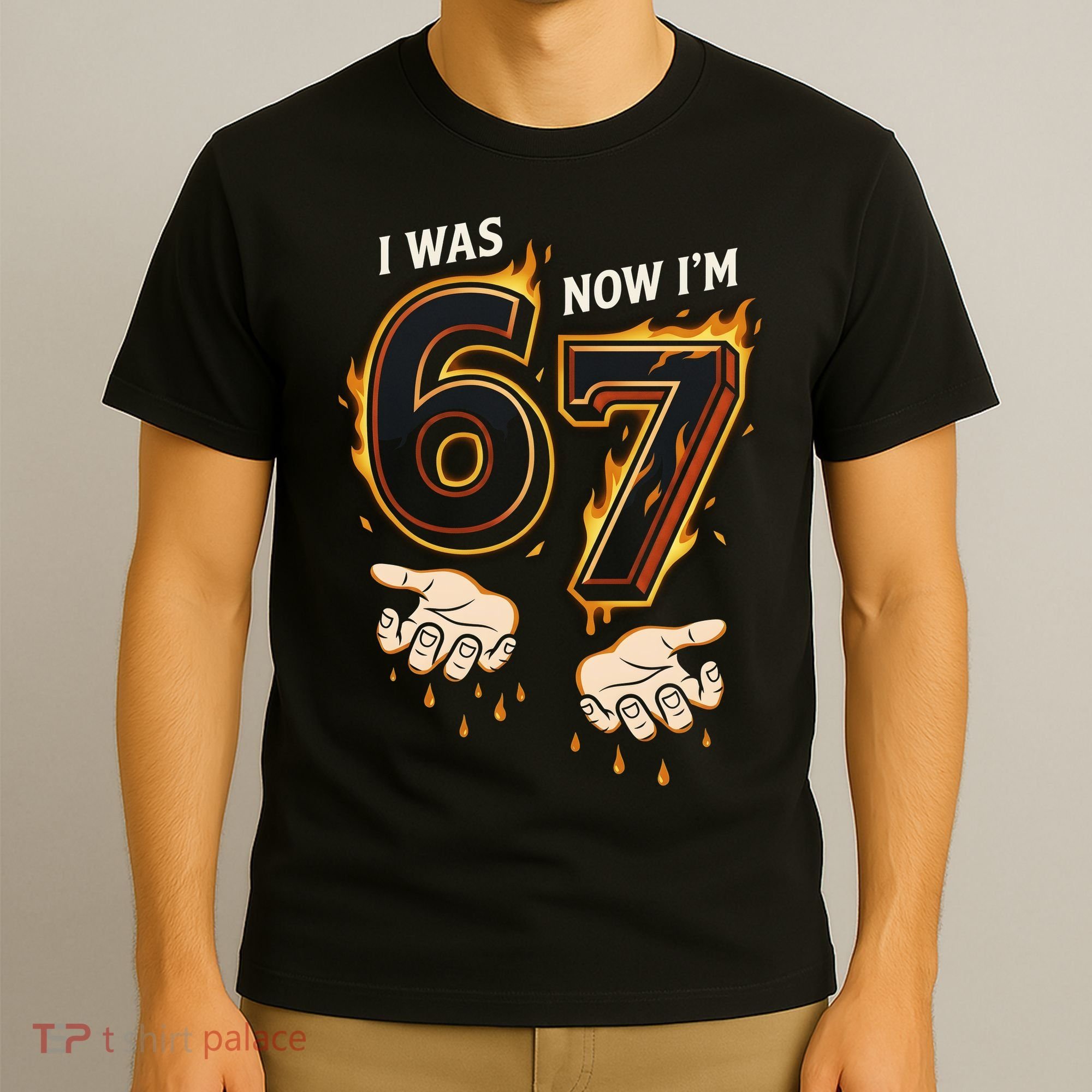 I Was 6 Now I'm 7 Meme Six Seven 67 Cartoon Hands Funny T-Shirt