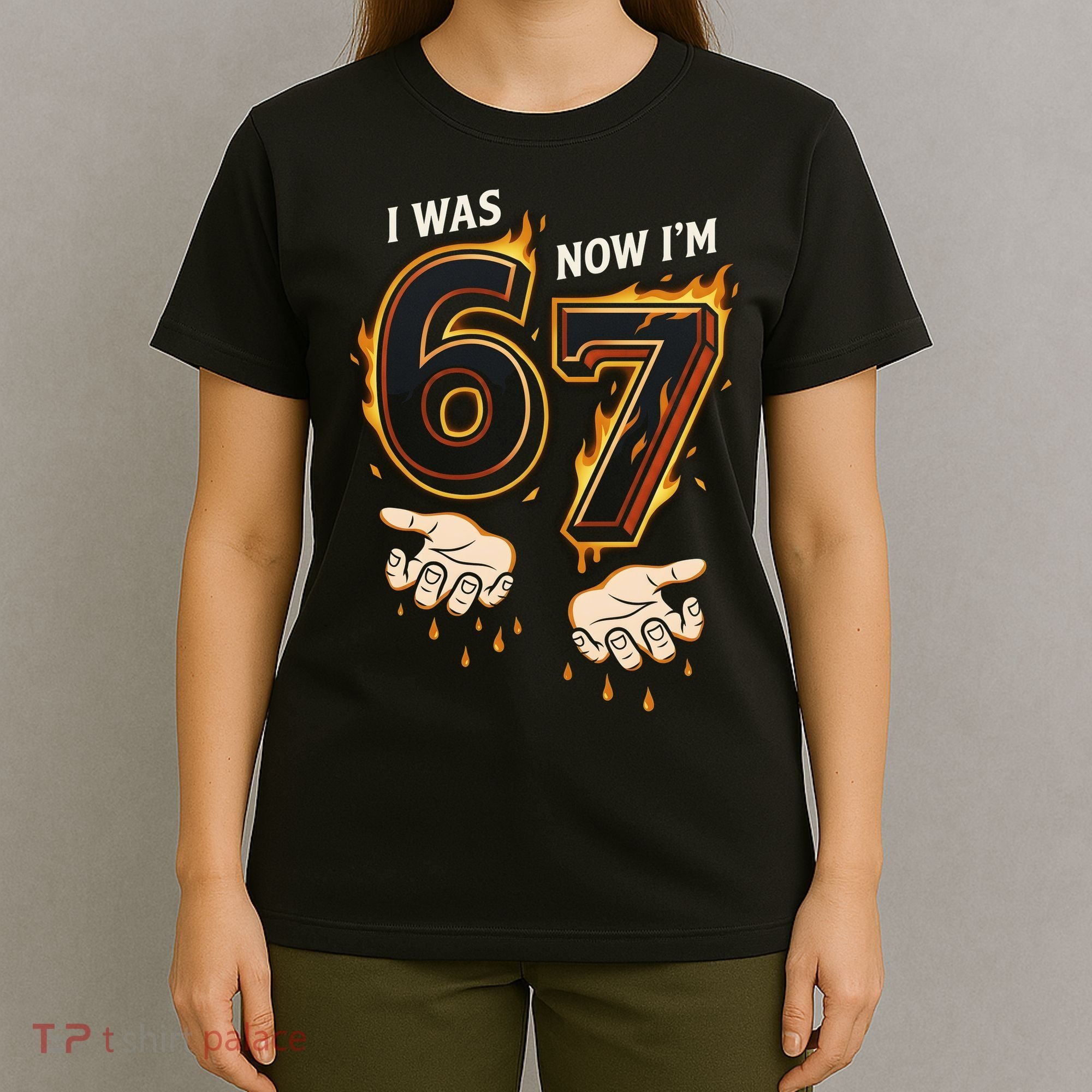 I Was 6 Now I'm 7 Meme Six Seven 67 Cartoon Hands Funny T-Shirt
