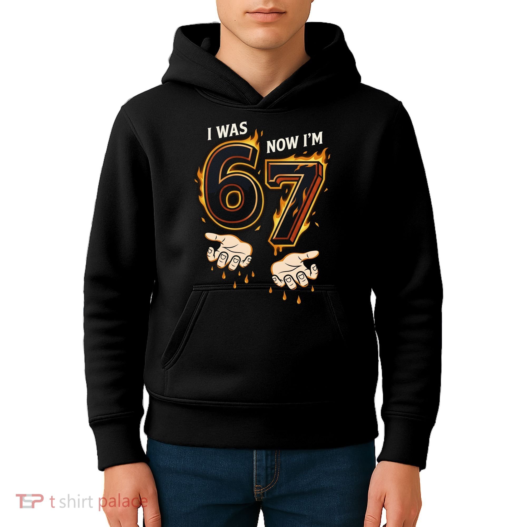 I Was 6 Now I'm 7 Meme Six Seven 67 Cartoon Hands Funny Kids Hoodie