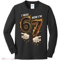 I Was 6 Now I'm 7 Meme Six Seven 67 Cartoon Hands Funny Kids Long Sleeve Shirt thumb 0
