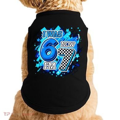 I Was 6 Now I'm 7 Birthday Blue Checkered Lightining  Doggie Tank