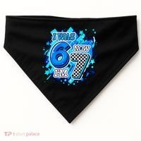 I Was 6 Now I'm 7 Birthday Blue Checkered Lightining  USA-Made Doggie Bandana thumb 0