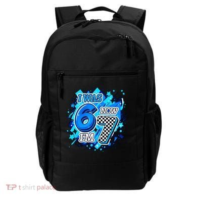 I Was 6 Now I'm 7 Birthday Blue Checkered Lightining  Backpack