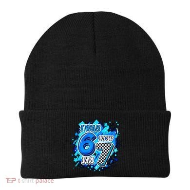 I Was 6 Now I'm 7 Birthday Blue Checkered Lightining  Beanie