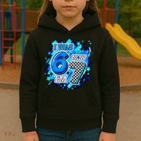 I Was 6 Now I'm 7 Birthday Blue Checkered Lightining  Kids Hoodie thumb 3