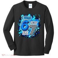 I Was 6 Now I'm 7 Birthday Blue Checkered Lightining  Kids Long Sleeve Shirt thumb 0