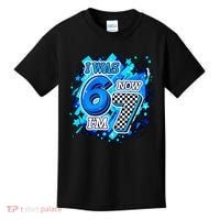 I Was 6 Now I'm 7 Birthday Blue Checkered Lightining  Kids T-Shirt thumb 0