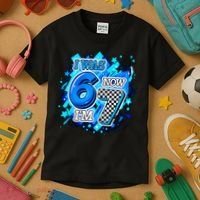 I Was 6 Now I'm 7 Birthday Blue Checkered Lightining  Kids T-Shirt thumb 3