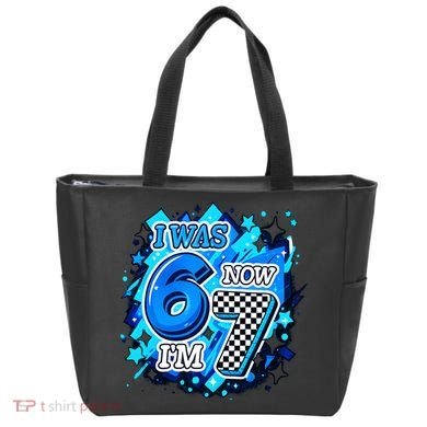 I Was 6 Now I'm 7 Birthday Blue Checkered Lightining  Tote Bag