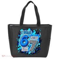 I Was 6 Now I'm 7 Birthday Blue Checkered Lightining  Tote Bag thumb 0
