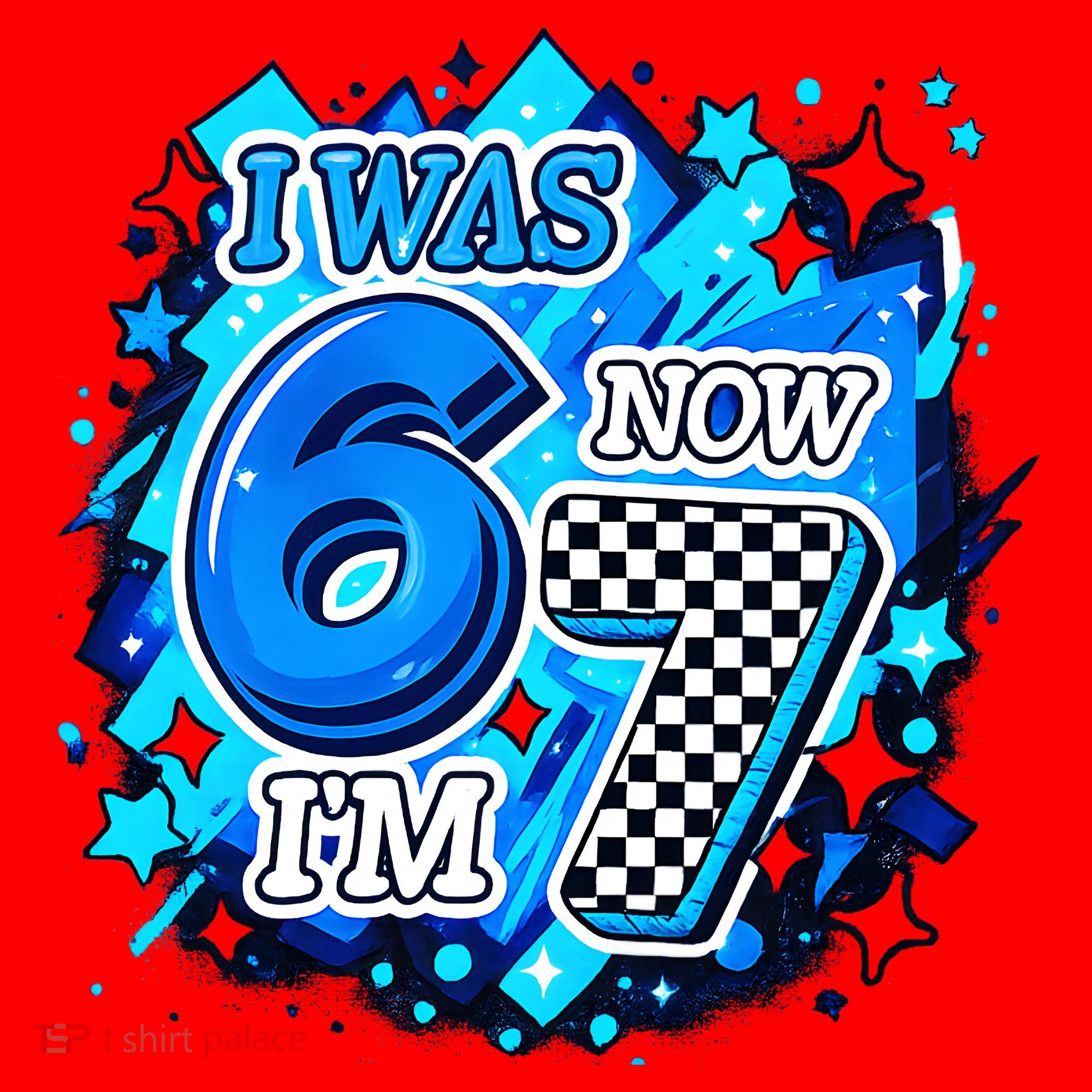 I Was 6 Now I'm 7 Birthday Blue Checkered Lightining  Santa Hat