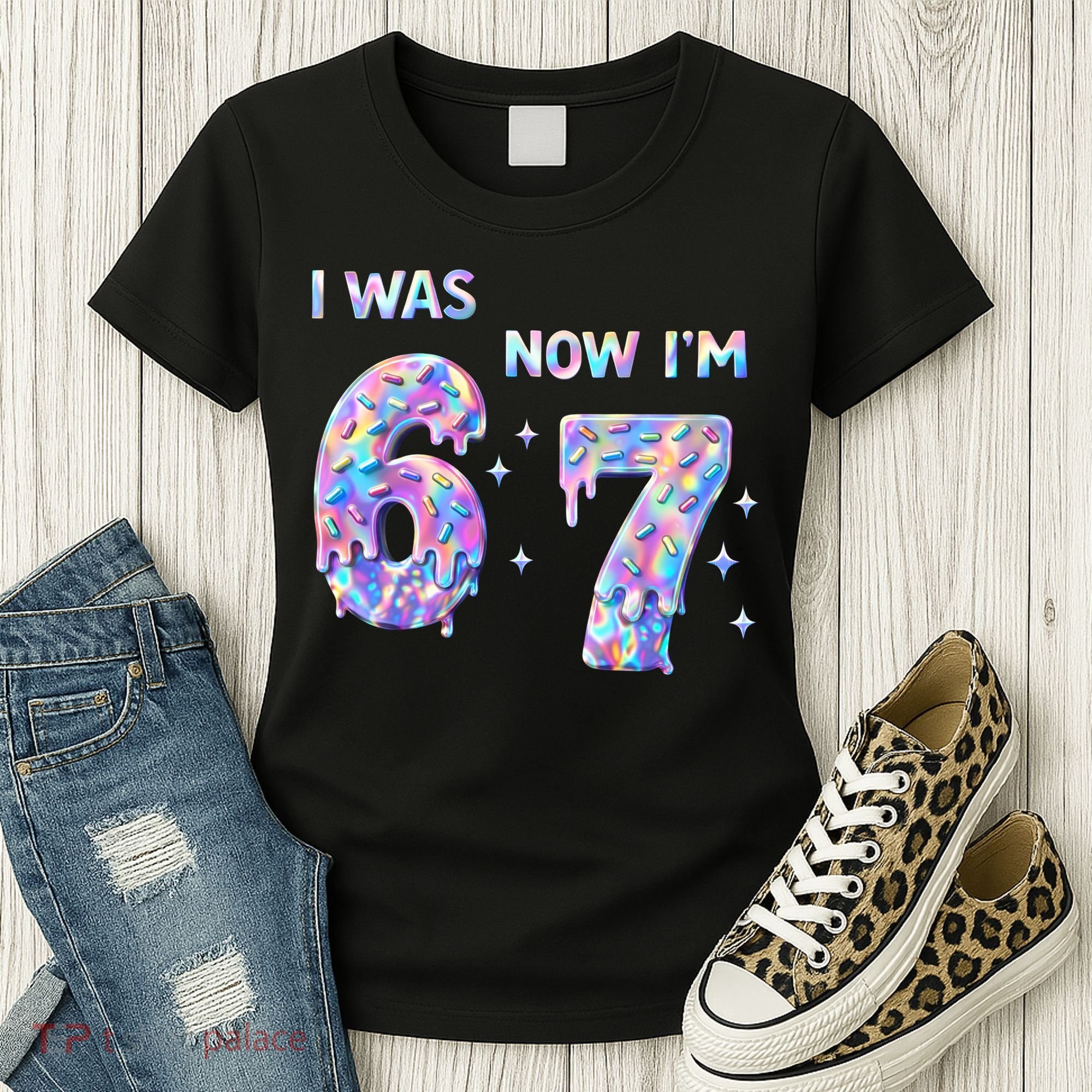 I Was 6 Now I’m 7 Birthday Ice Cream Drip 67 Meme Women's T-Shirt