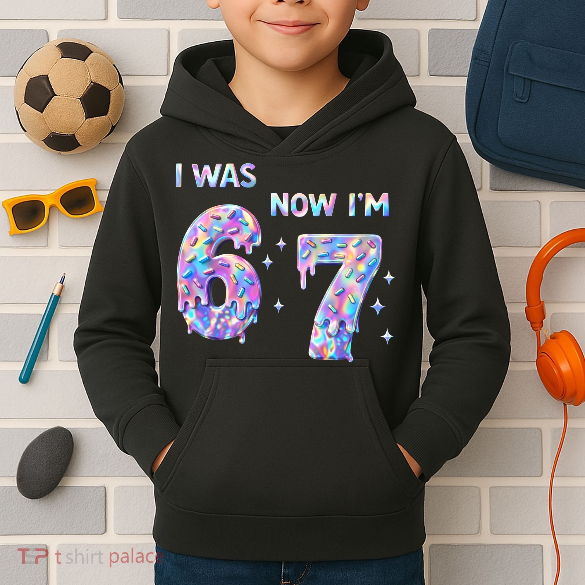 I Was 6 Now I’m 7 Birthday Ice Cream Drip 67 Meme Kids Hoodie