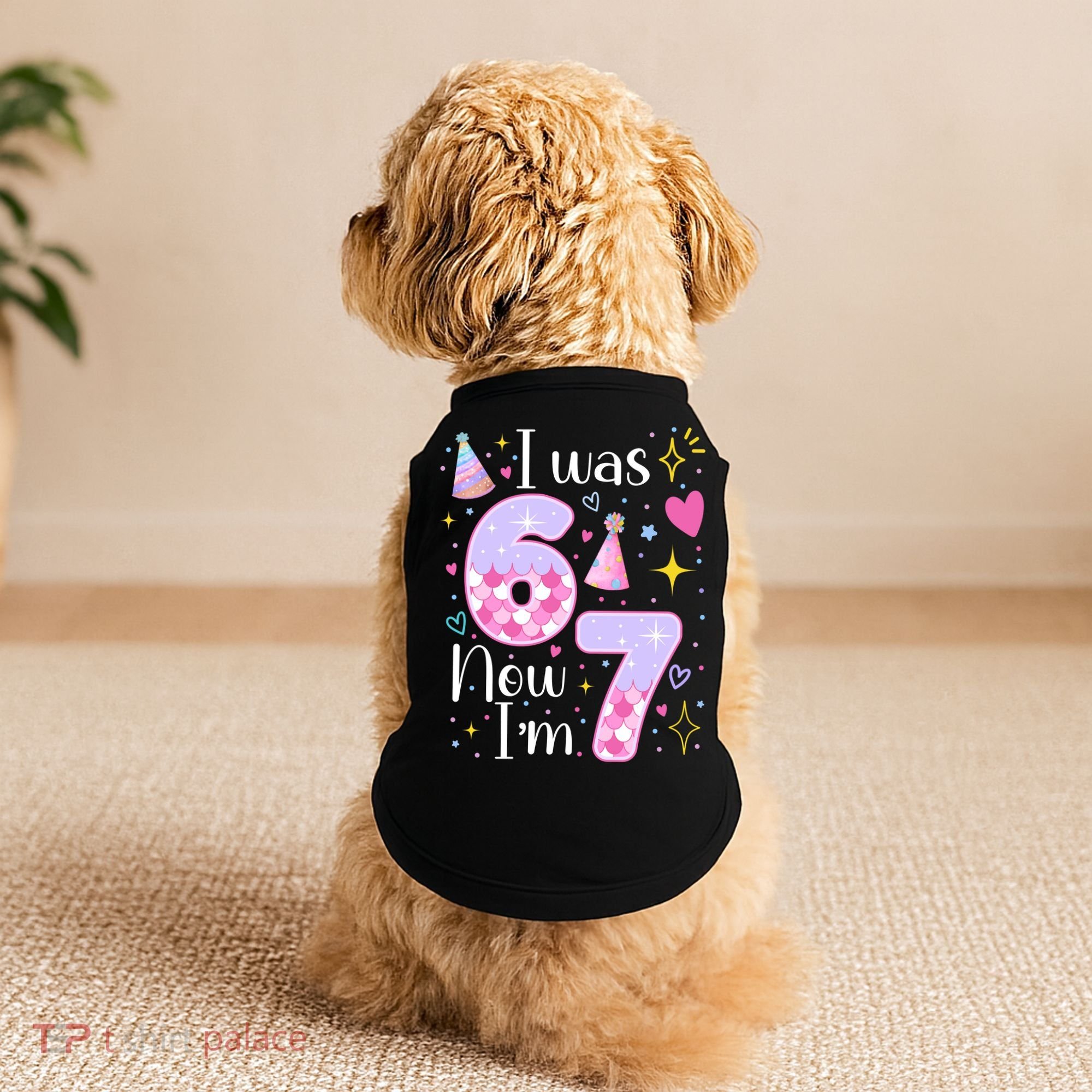 I Was 6 Now I'm 7 Birthday 6-7 Meme Funny Doggie Tank