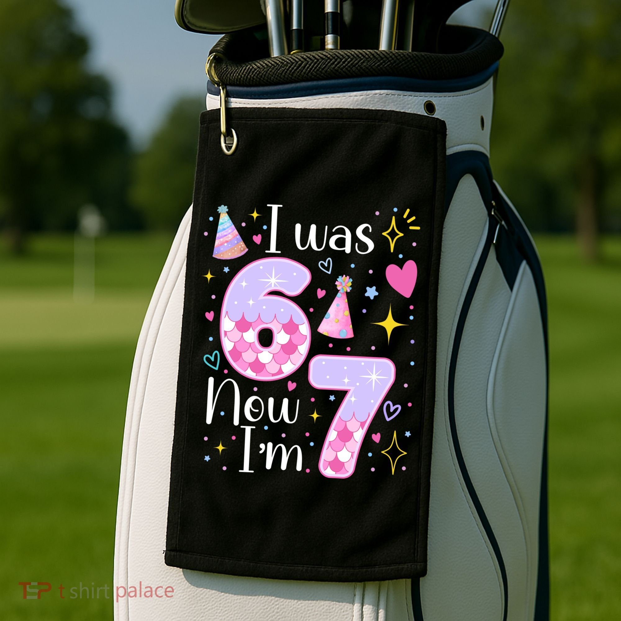 I Was 6 Now I'm 7 Birthday 6-7 Meme Funny Golf Towel