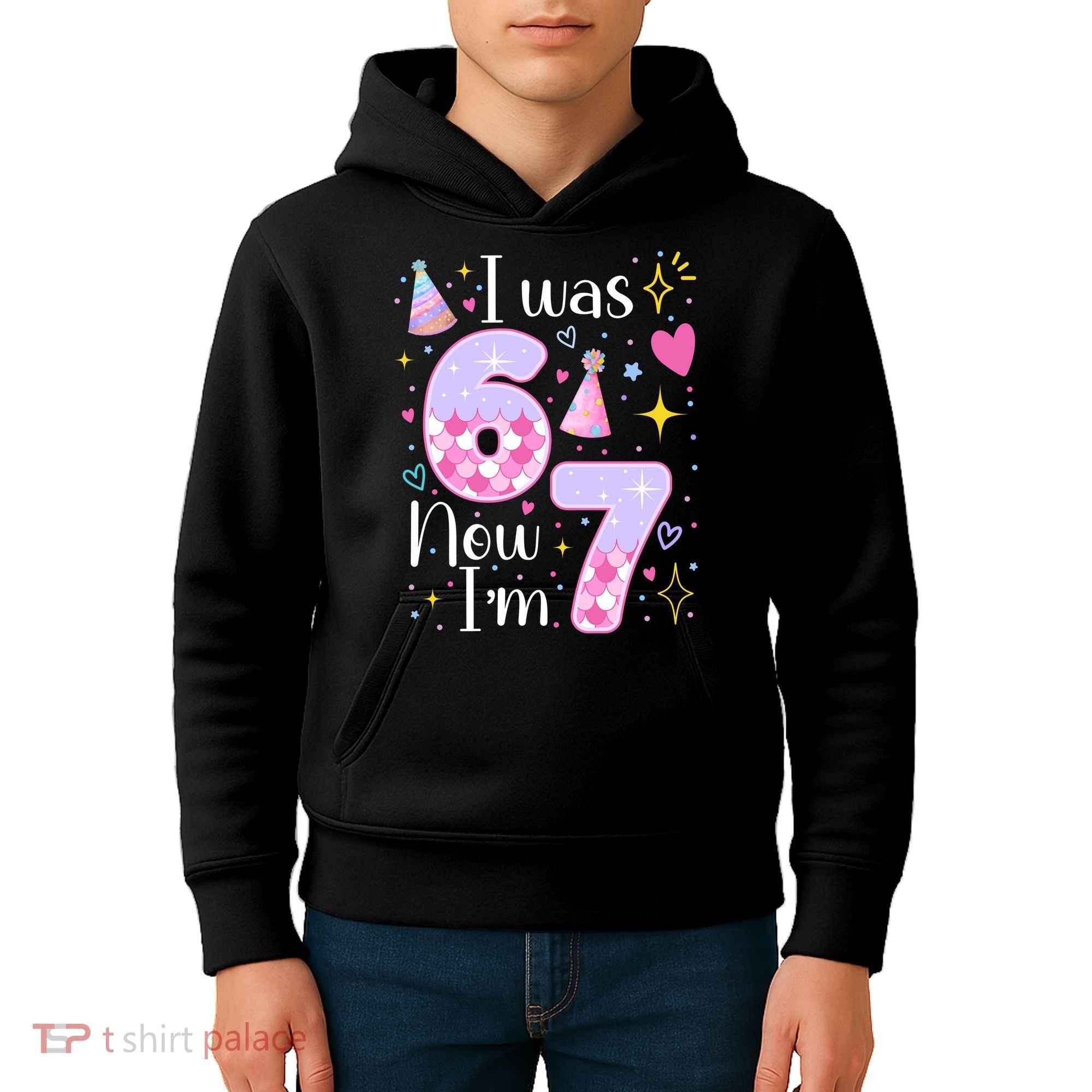 I Was 6 Now I'm 7 Birthday 6-7 Meme Funny Kids Hoodie