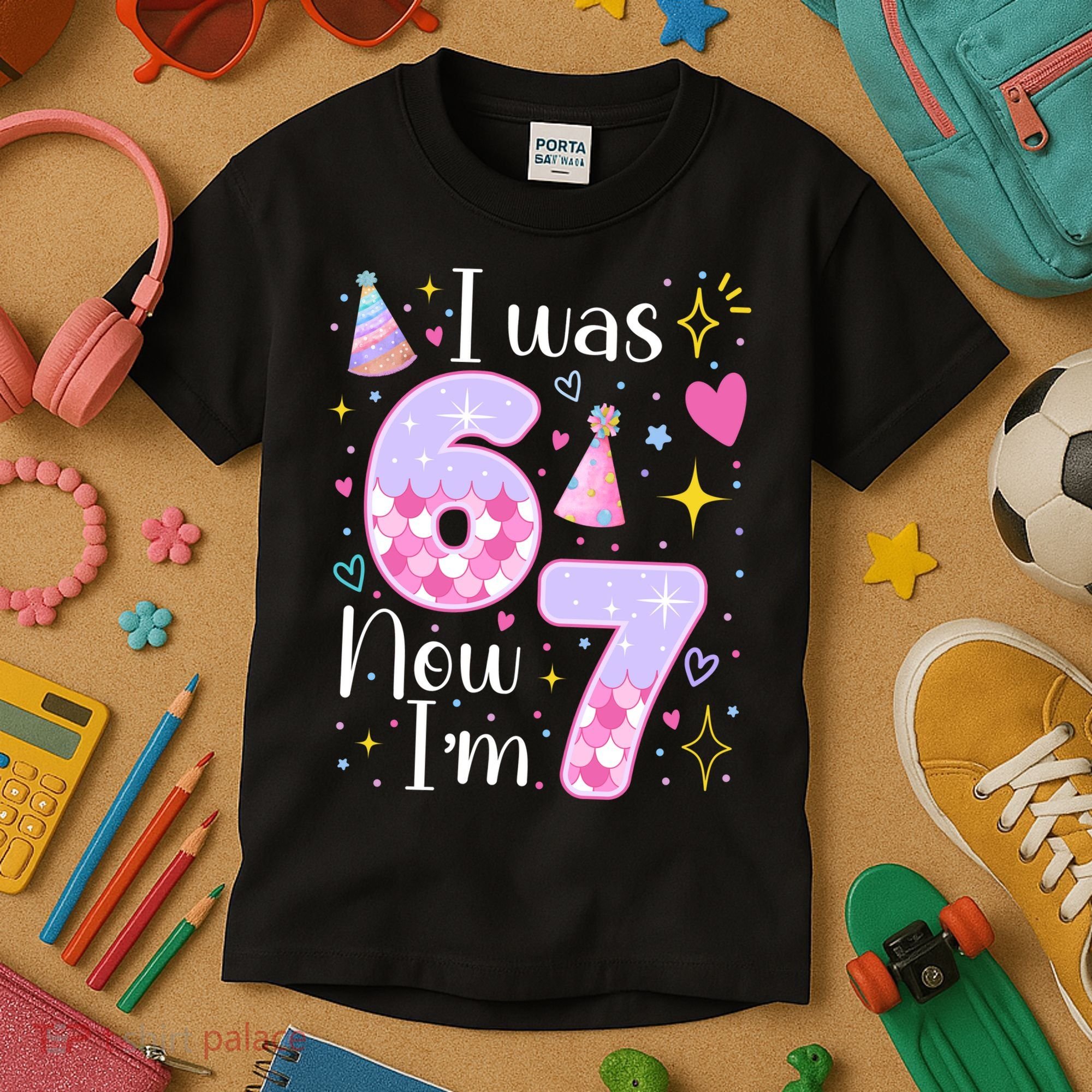I Was 6 Now I'm 7 Birthday 6-7 Meme Funny Kids T-Shirt