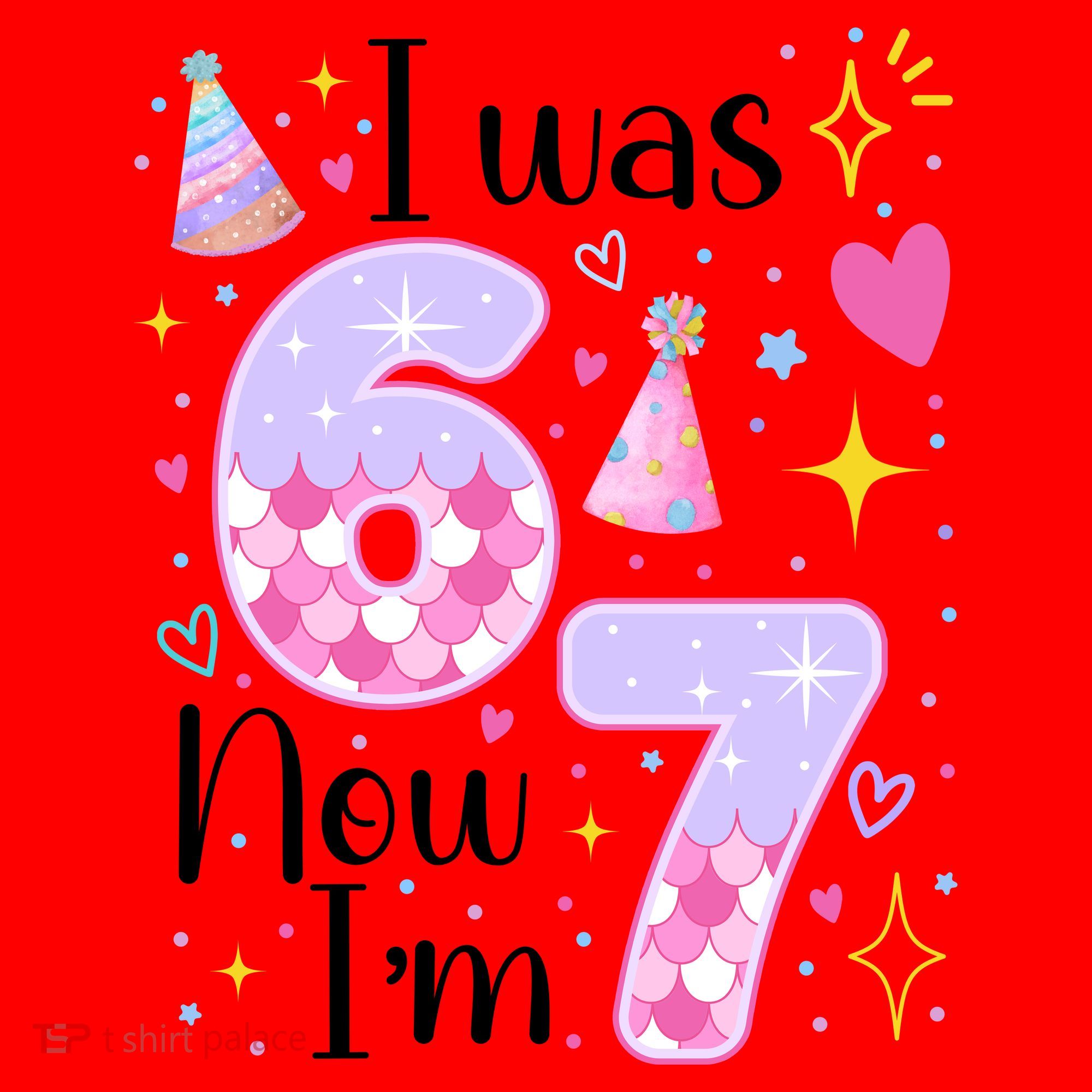 I Was 6 Now I'm 7 Birthday 6-7 Meme Funny Santa Hat