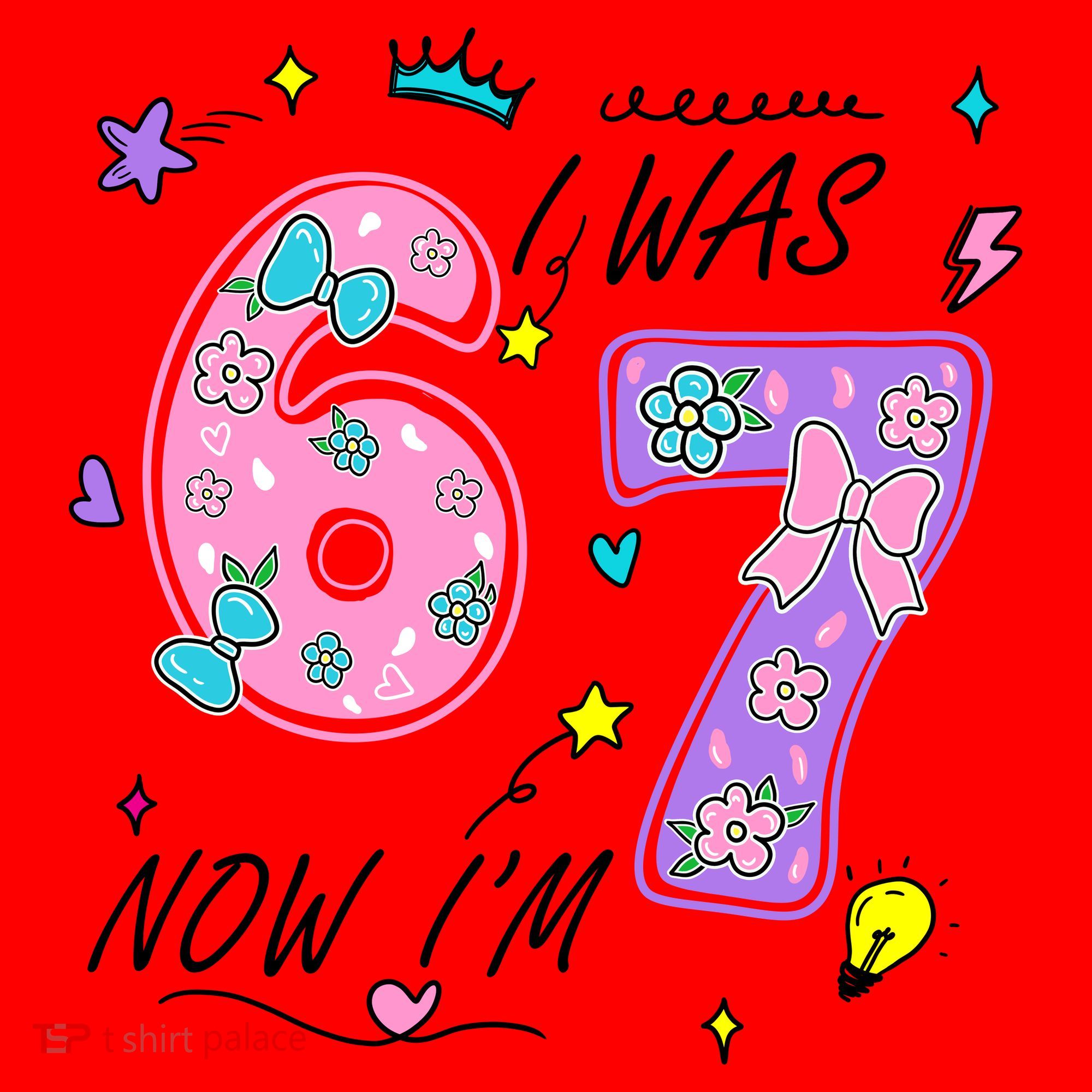 I Was 6 Now I'm 7 Birthday 6-7 Meme 67 Santa Hat