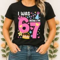 I Was 6 Now I’m 7 Cute 7th Birthday 6-7 Meme Women's T-Shirt thumb 2
