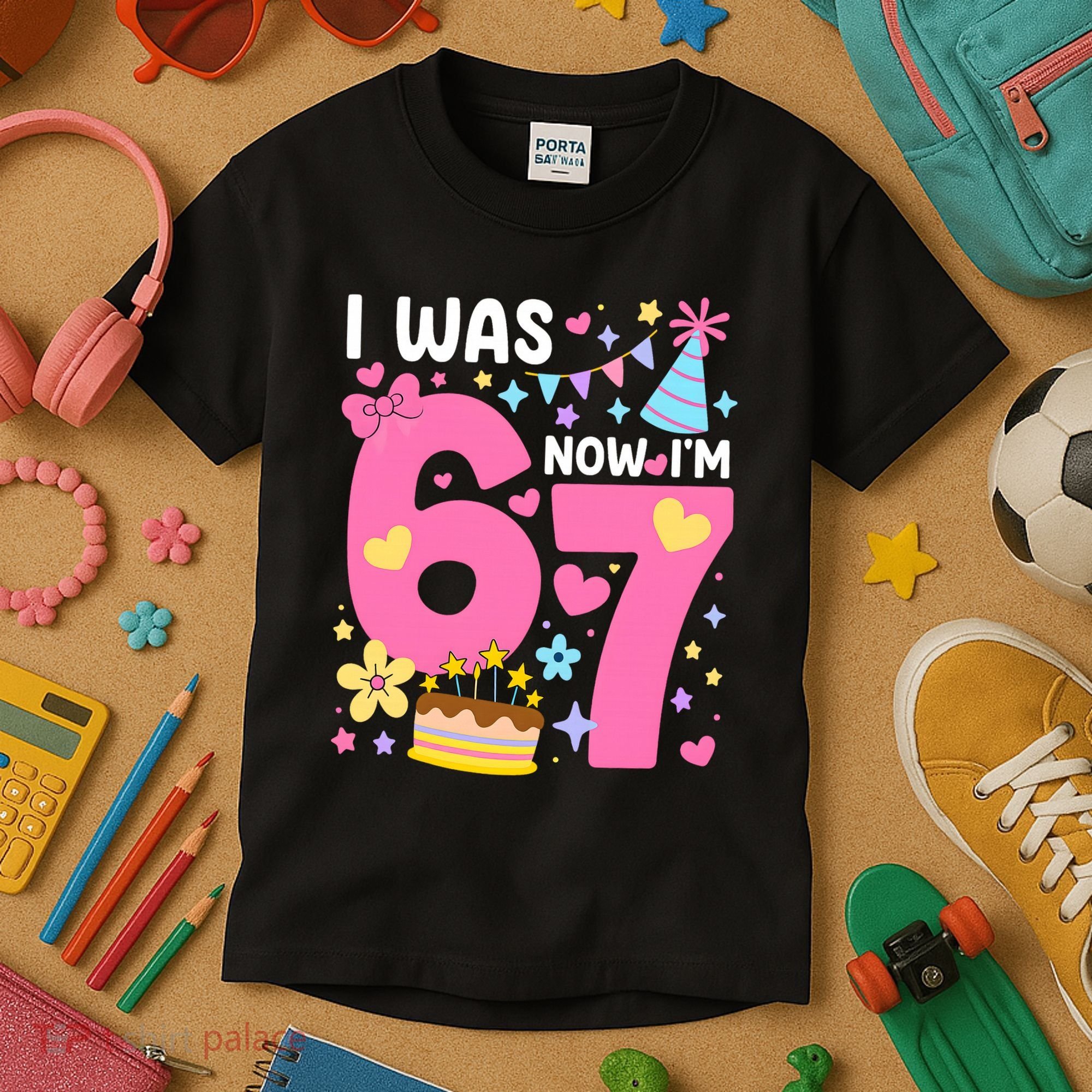 I Was 6 Now I’m 7 Cute 7th Birthday 6-7 Meme Kids T-Shirt