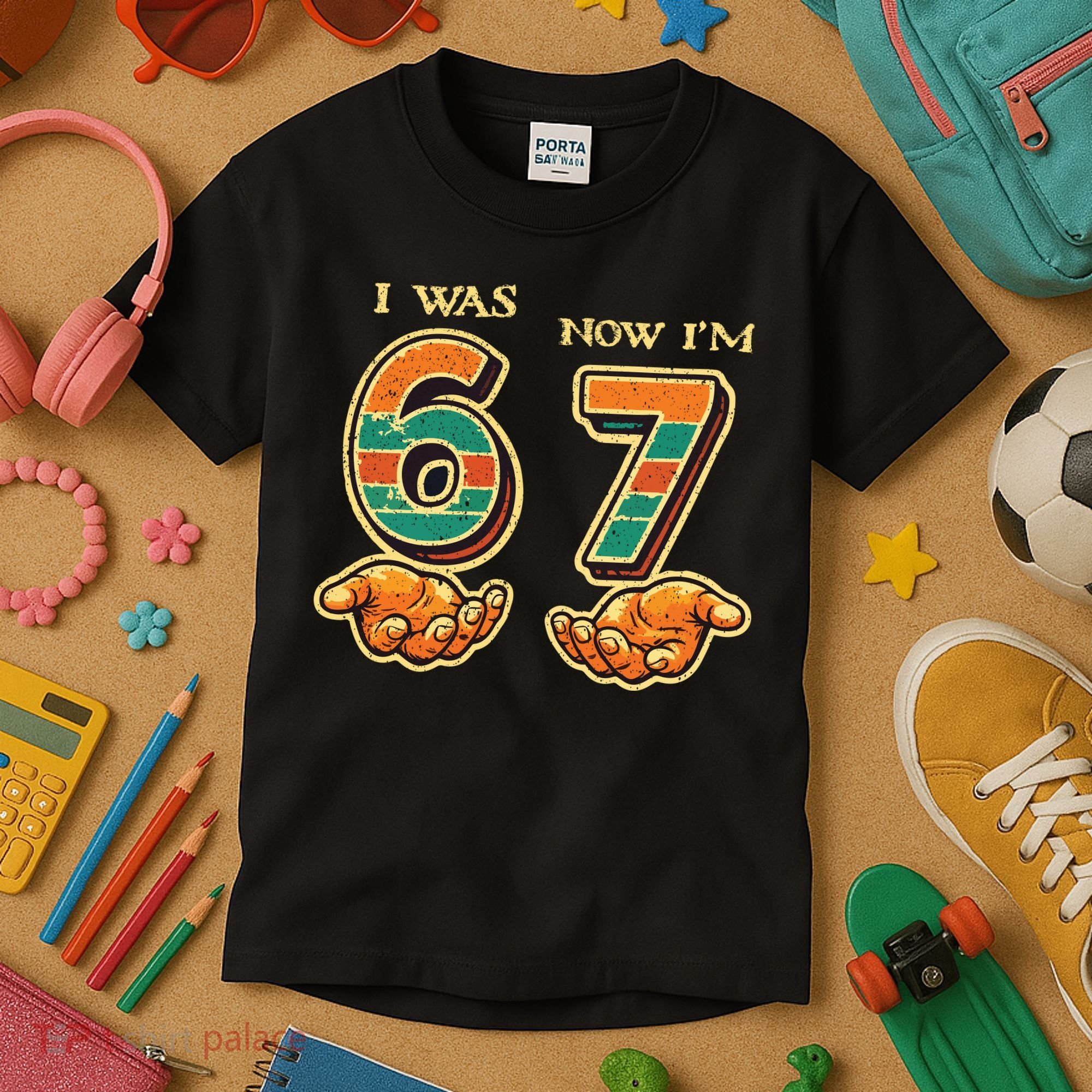 I Was 6 Now I’m 7th Birthday 67 Meme 6-7 Kids T-Shirt