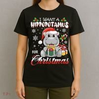 I Want A Hippopotamus For Christmas Xmas Lights Santa Hippo TShirt T-Shirt thumb 4