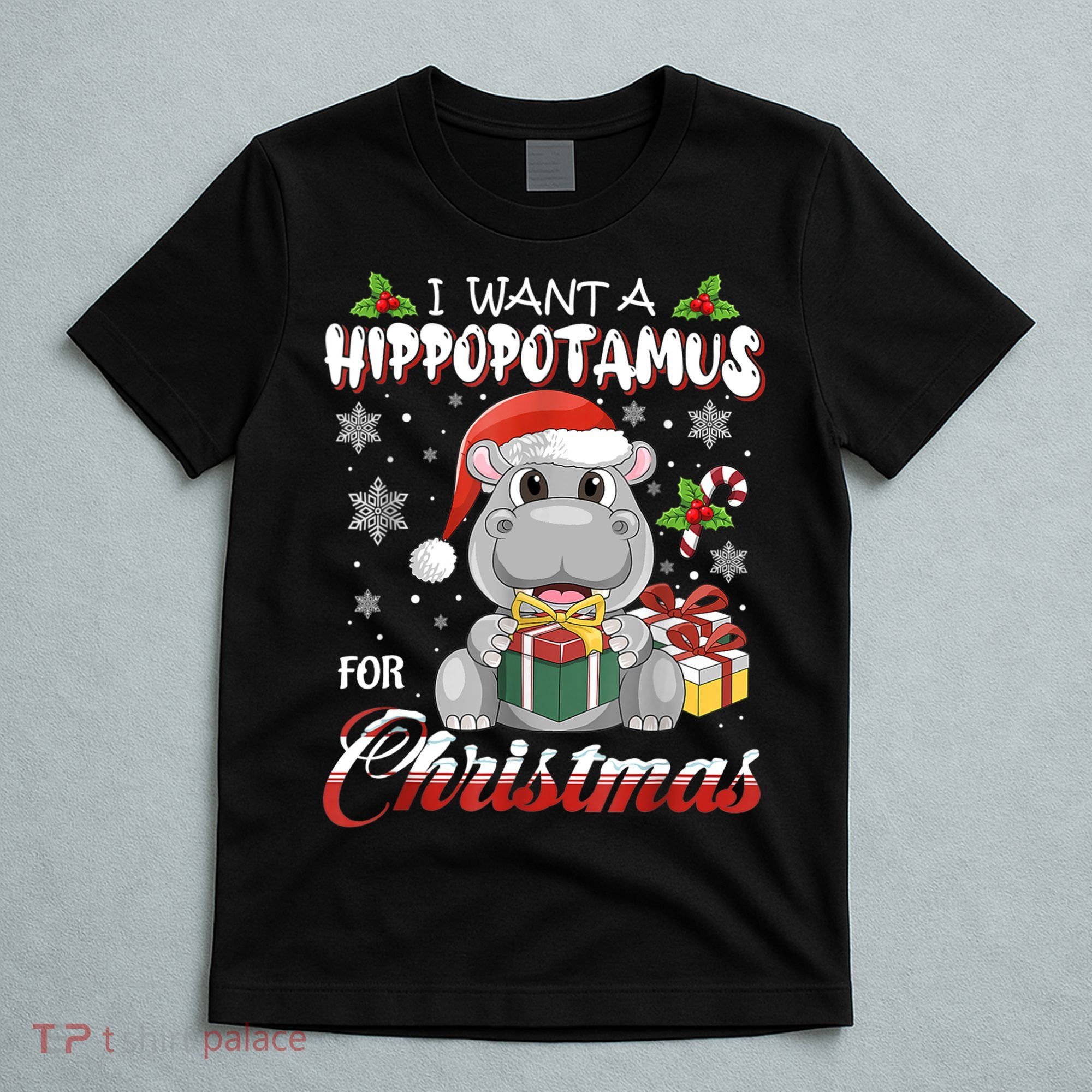 I Want A Hippopotamus For Christmas Xmas Lights Santa Hippo TShirt T-Shirt